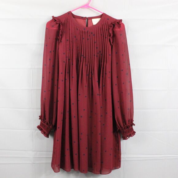 Sezane Burgundy Mini Dress with Black Polka Dots - Picture 5 of 14